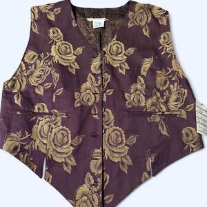 Vintage Anne Pinkerton Floral Tapestry Vest - Size S - NWT